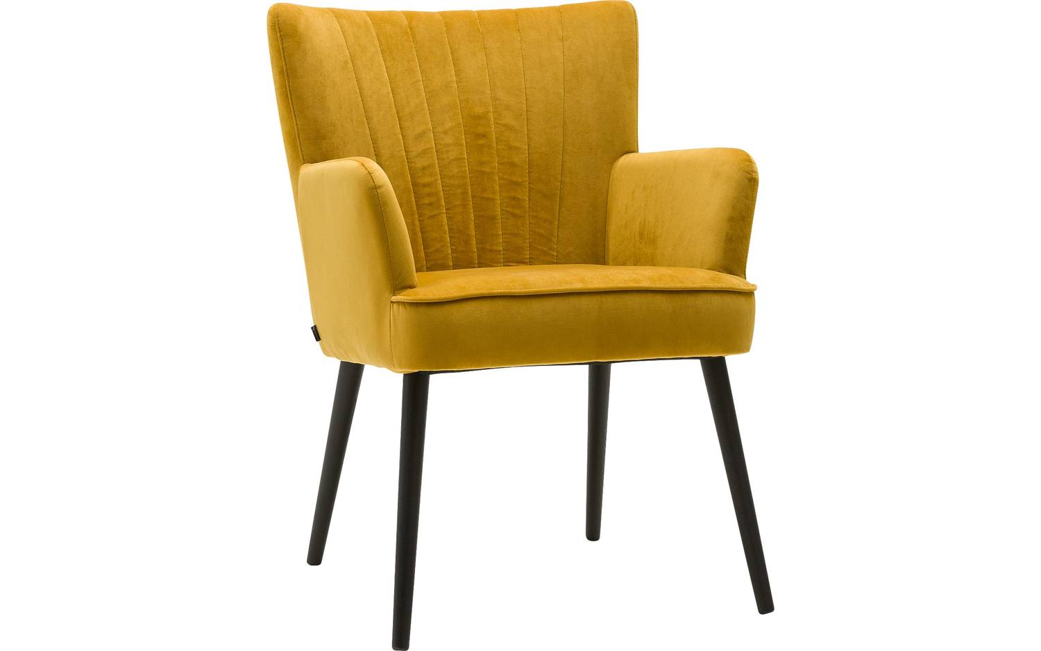 Goossens Eetkamerstoel Rob geel velvet stof met armleuning, urban industrieel - 8718823334104