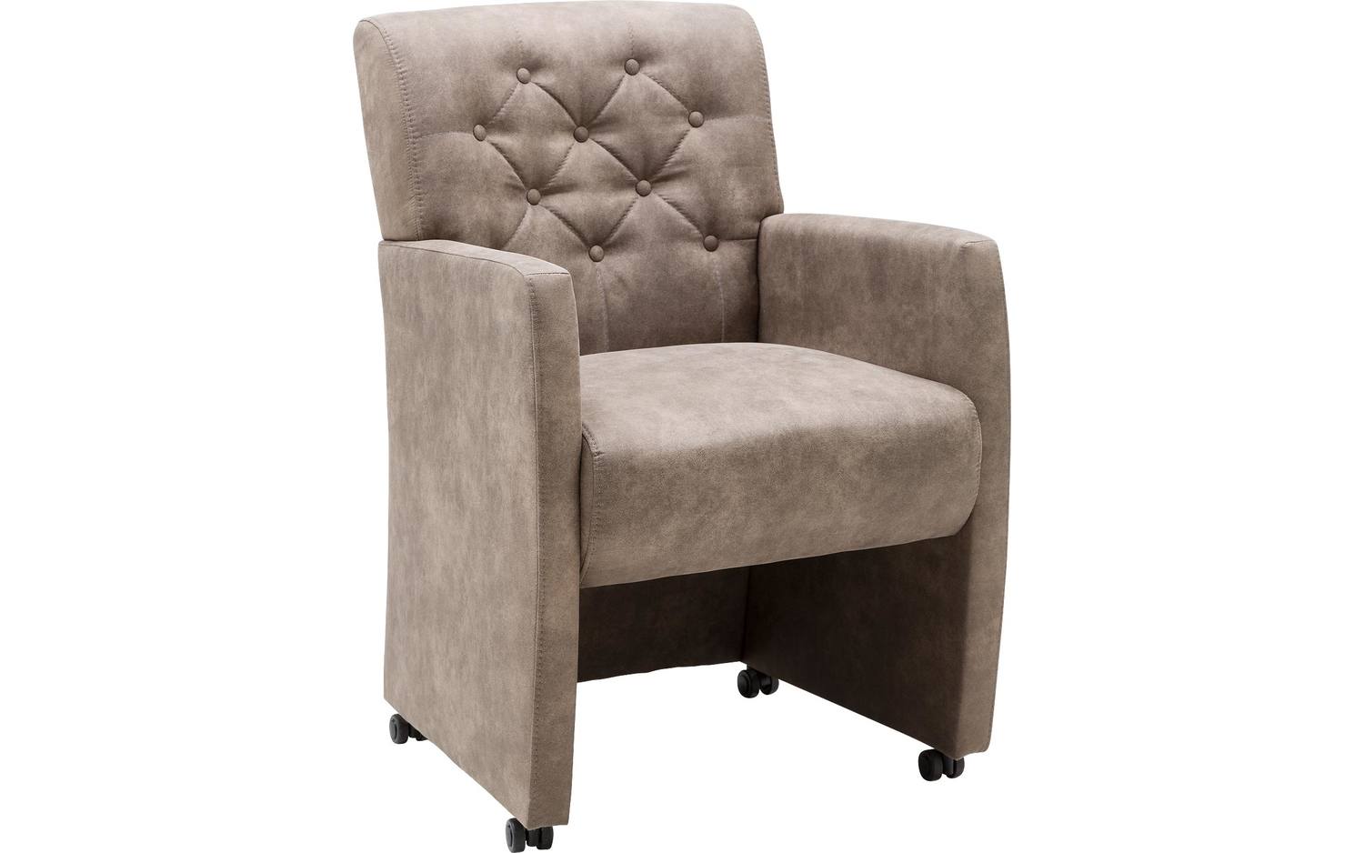 Goossens Eetkamerstoel Oliver bruin microvezel met armleuning en met wielen, stijlvol landelijk - 8718823025743