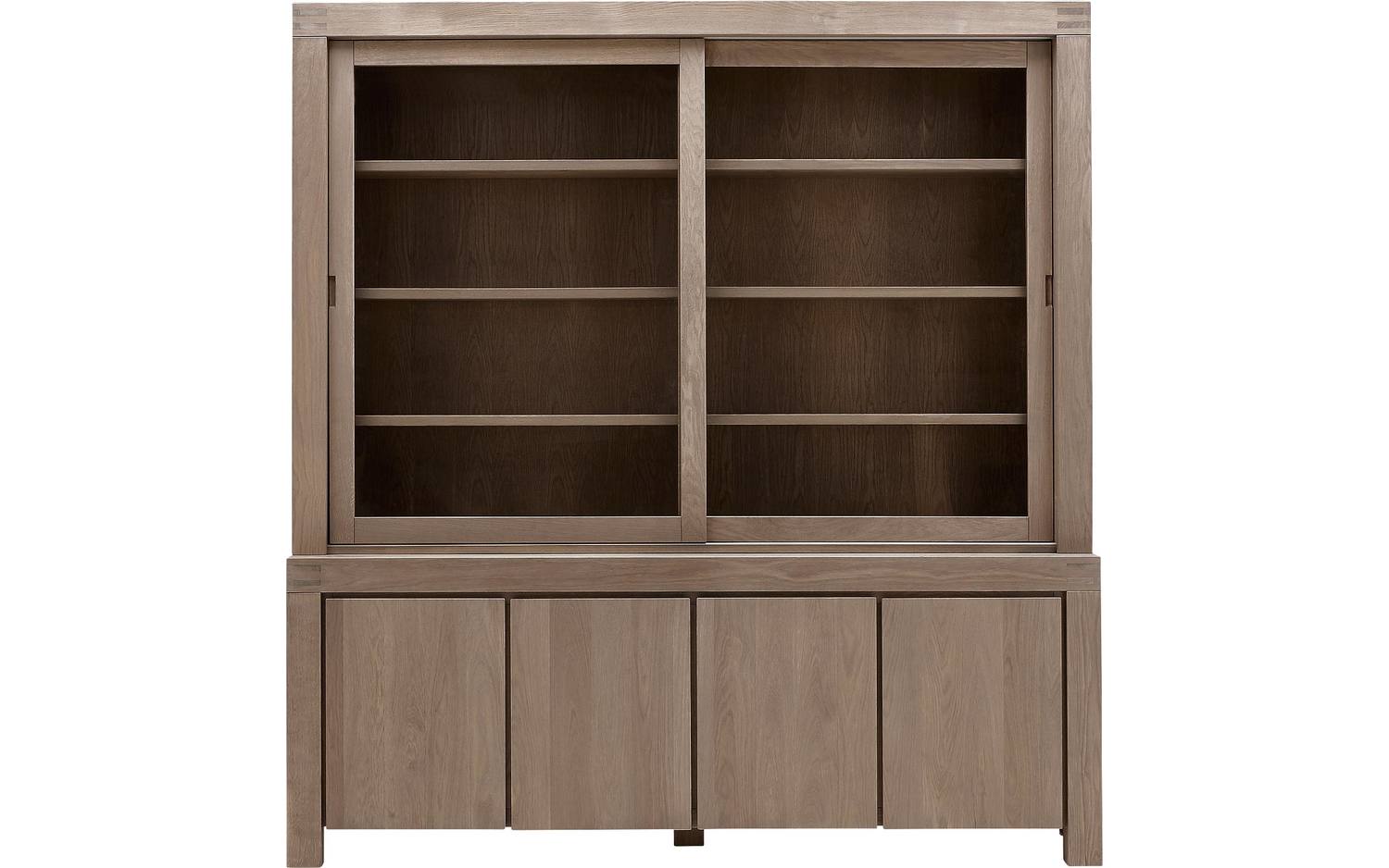 Goossens Buffetkast Clear, 2 glasdeuren boven, 4 dichte deuren onder, blank eiken, 210 x 225 x 45 cm, stijlvol landelijk