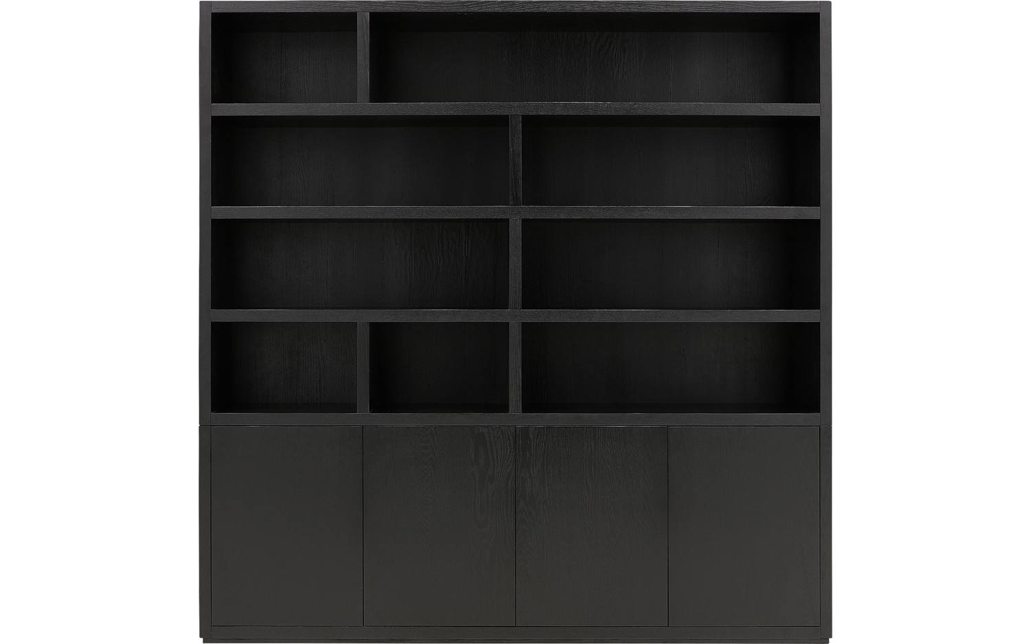 Goossens Buffetkast Barcelona, 4 deuren 9 open vakken, zwart eiken, 208 x 212 x 45 cm, stijlvol landelijk - 8718823056266