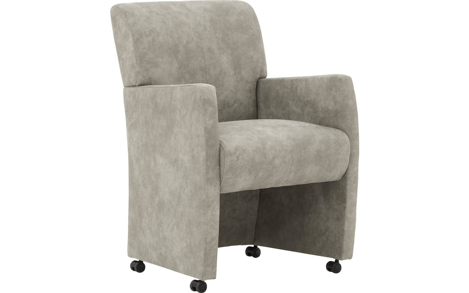Goossens Eetkamerstoel Alex grijs microvezel met armleuning en met wielen, stijlvol landelijk - 8718823306859