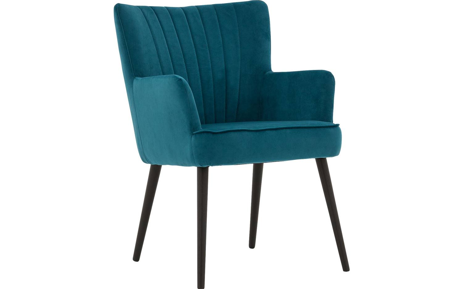 Goossens Eetkamerstoel Rob blauw velvet stof met armleuning, urban industrieel