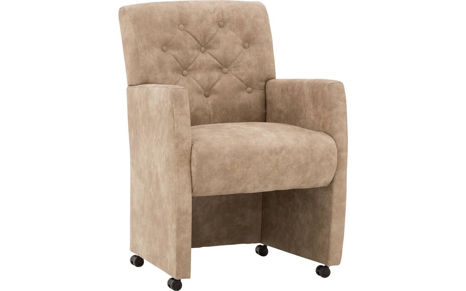 Goossens Eetkamerstoel Oliver beige microvezel met armleuning en met wielen, stijlvol landelijk - 8718823306699