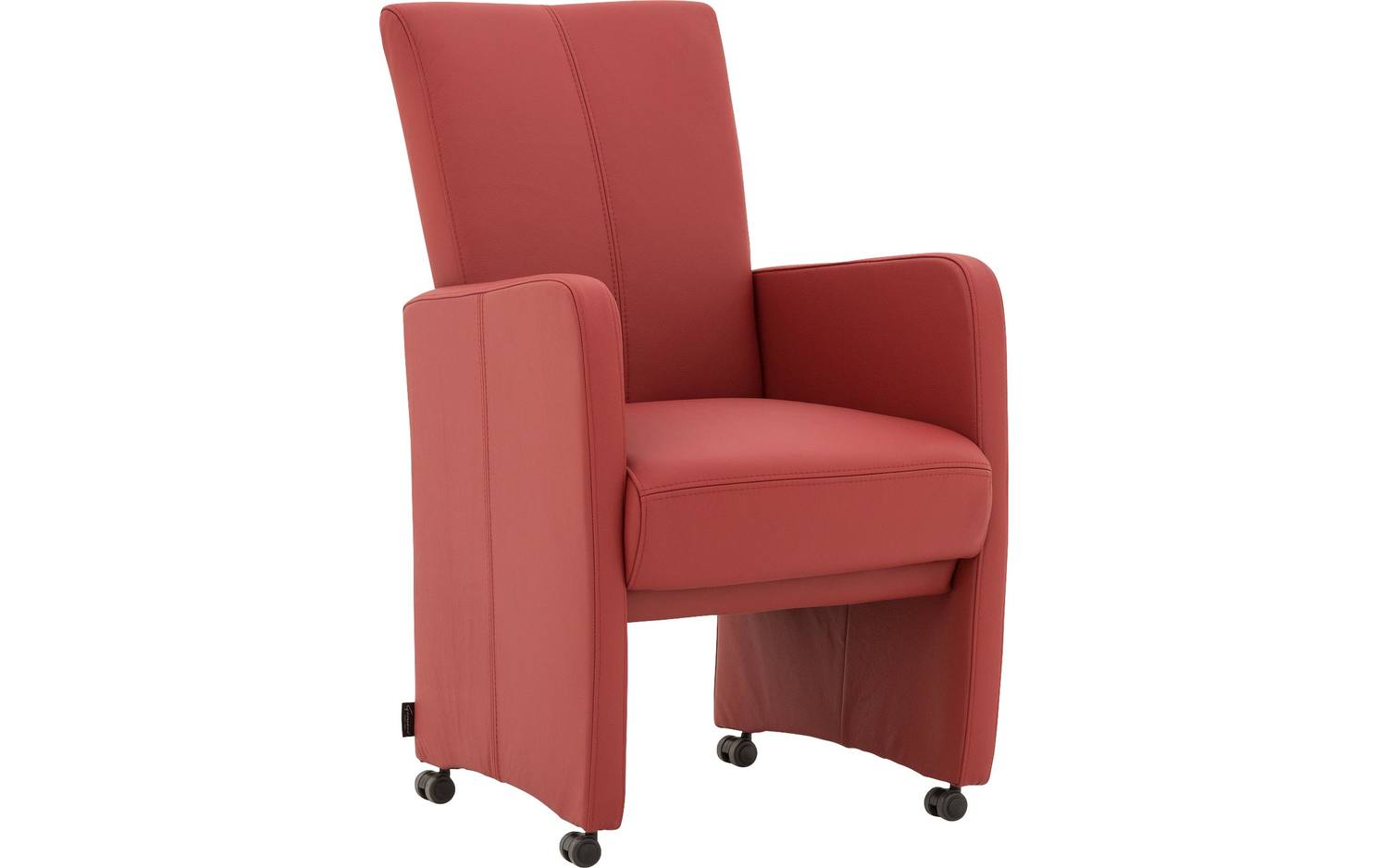 Goossens Excellent Eetkamerstoel Riva rood leer met armleuning en met wielen, stijlvol landelijk - 8718823306651