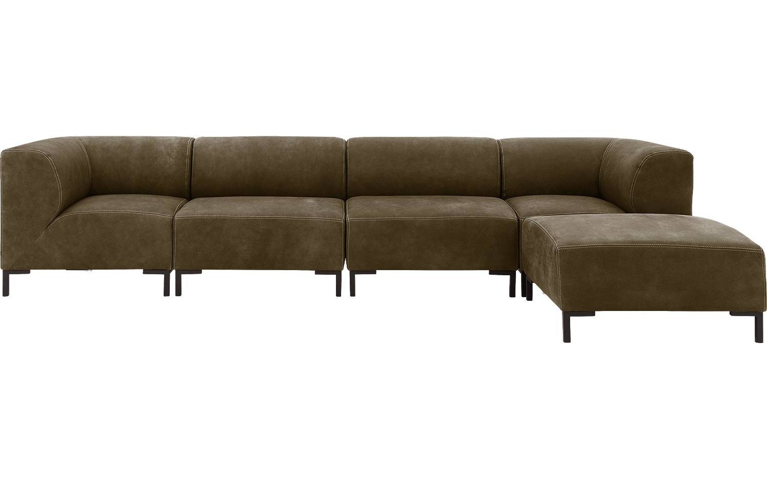 Goossens Excellent Bank Marshall Met Hocker groen, leer, 2 x 1,5-zits, urban industrieel - 8718823311747