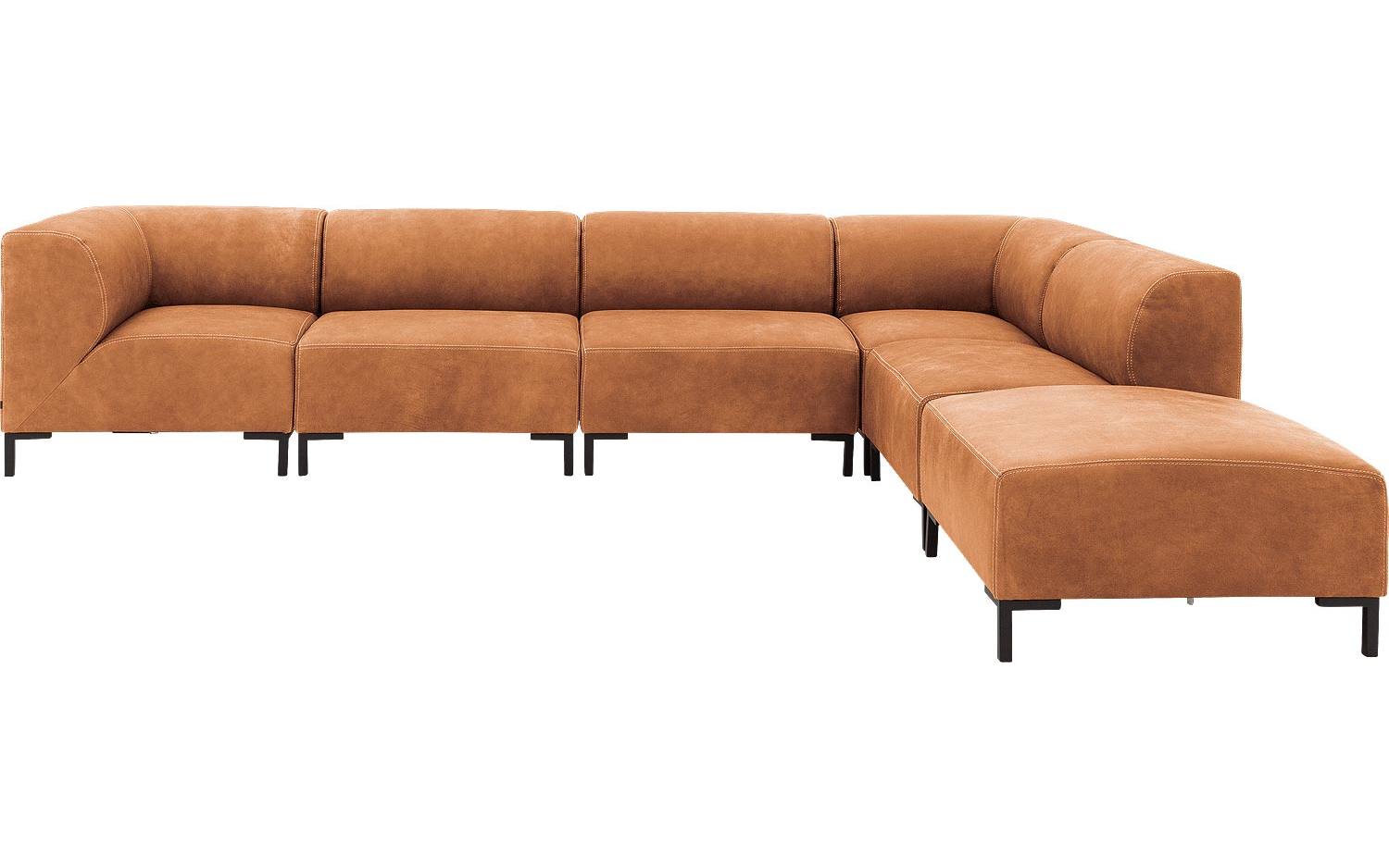 Goossens Excellent Hoekbank Marshall Met Hocker cognac, leer, 1,5-zits, urban industrieel - 8718823311952