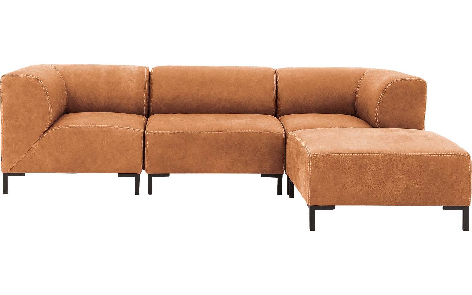 Goossens Excellent Bank Marshall Met Hocker cognac, leer, 1,5-zits, urban industrieel - 8718823312065