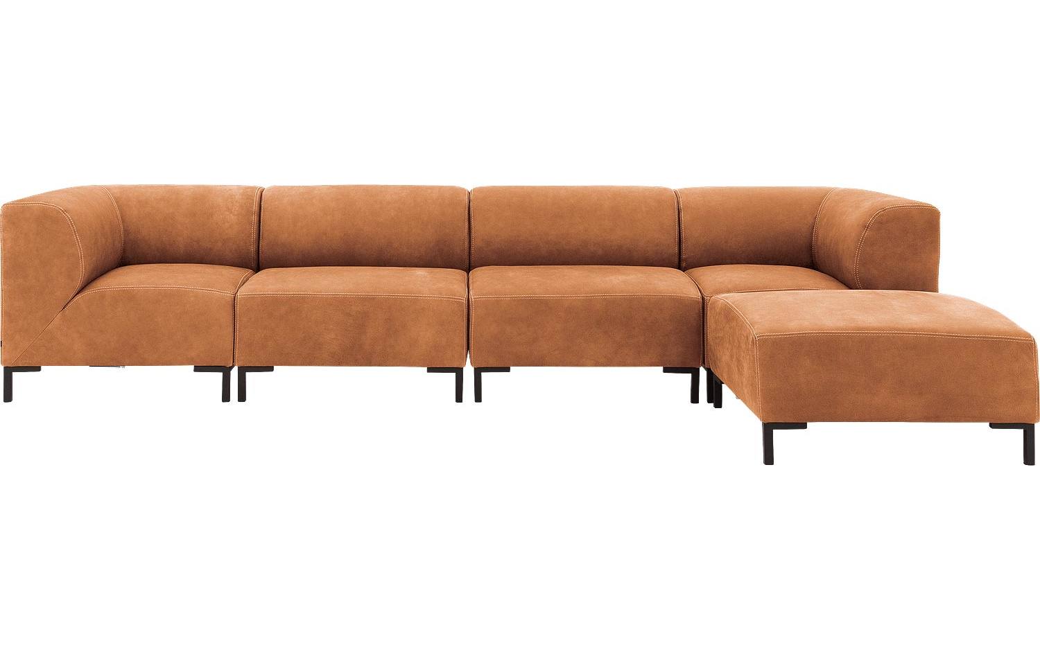 Goossens Excellent Bank Marshall Met Hocker cognac, leer, 2 x 1,5-zits, urban industrieel - 8718823311778