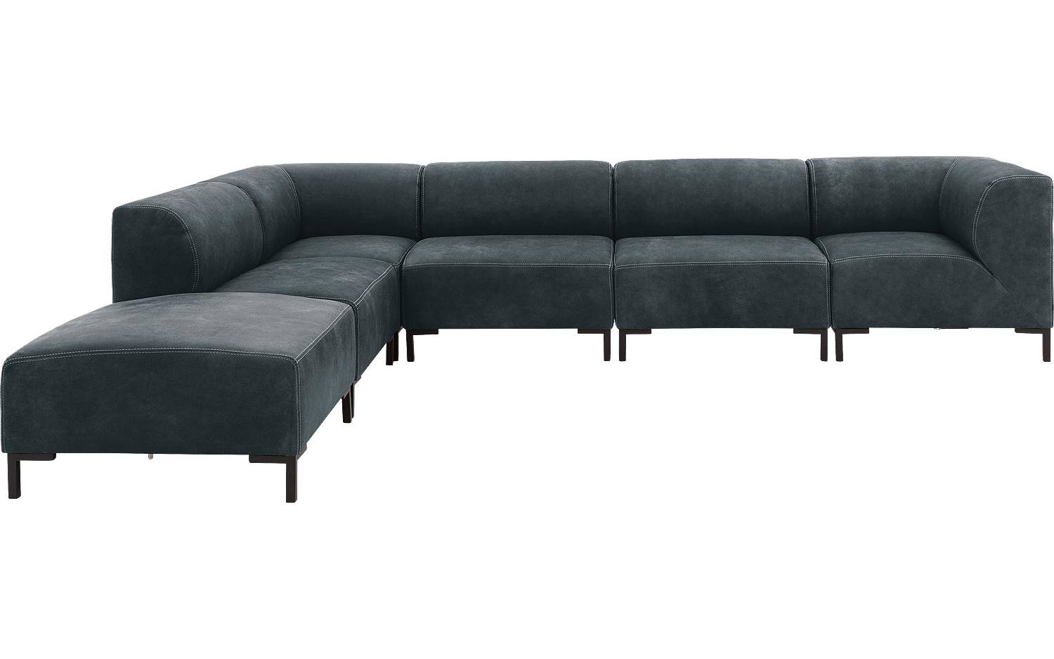 Goossens Excellent Hoekbank Marshall Met Hocker zwart, leer, 1,5-zits, urban industrieel - 8718823311891