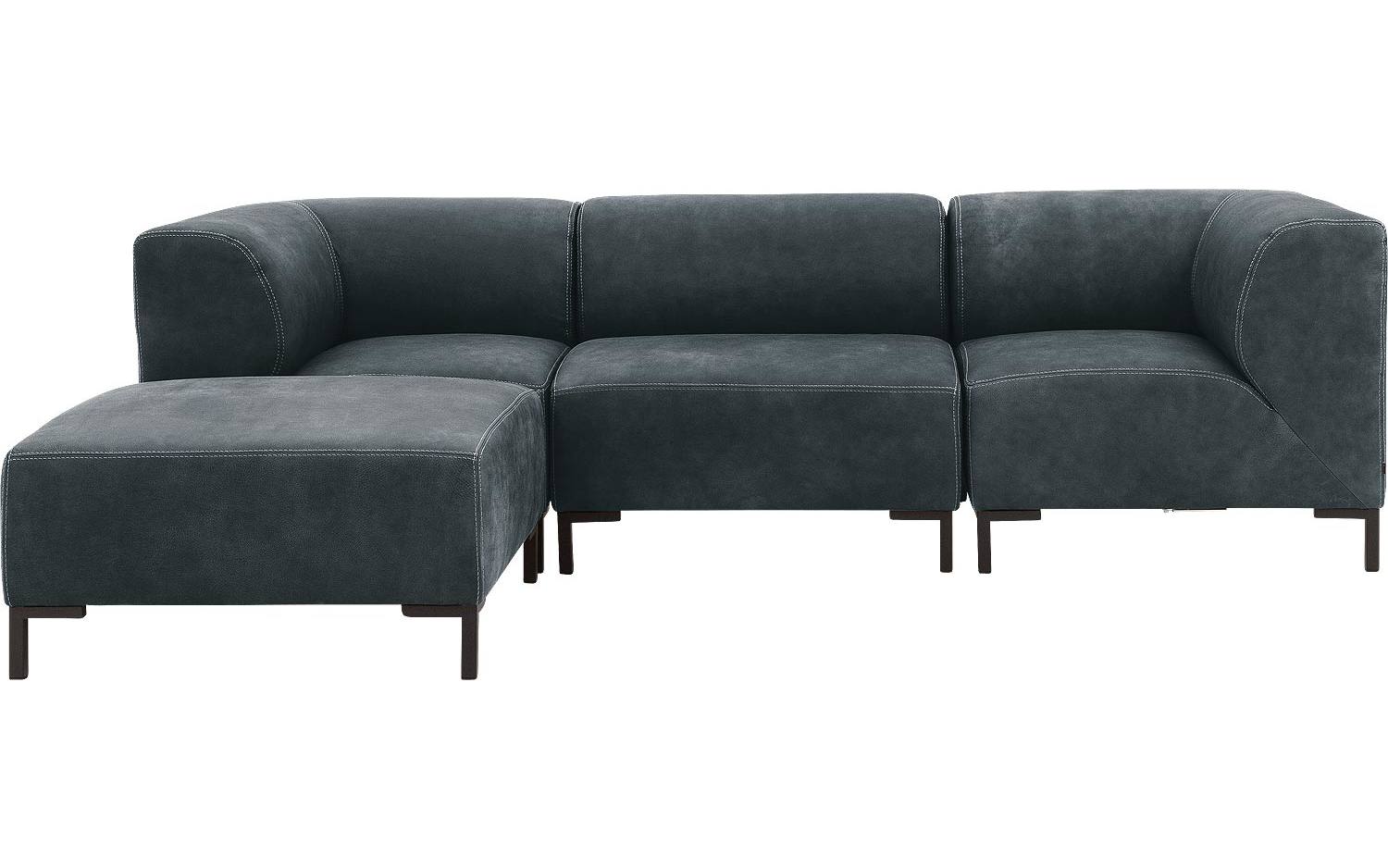 Goossens Excellent Bank Marshall Met Hocker zwart, leer, 1,5-zits, urban industrieel - 8718823312072