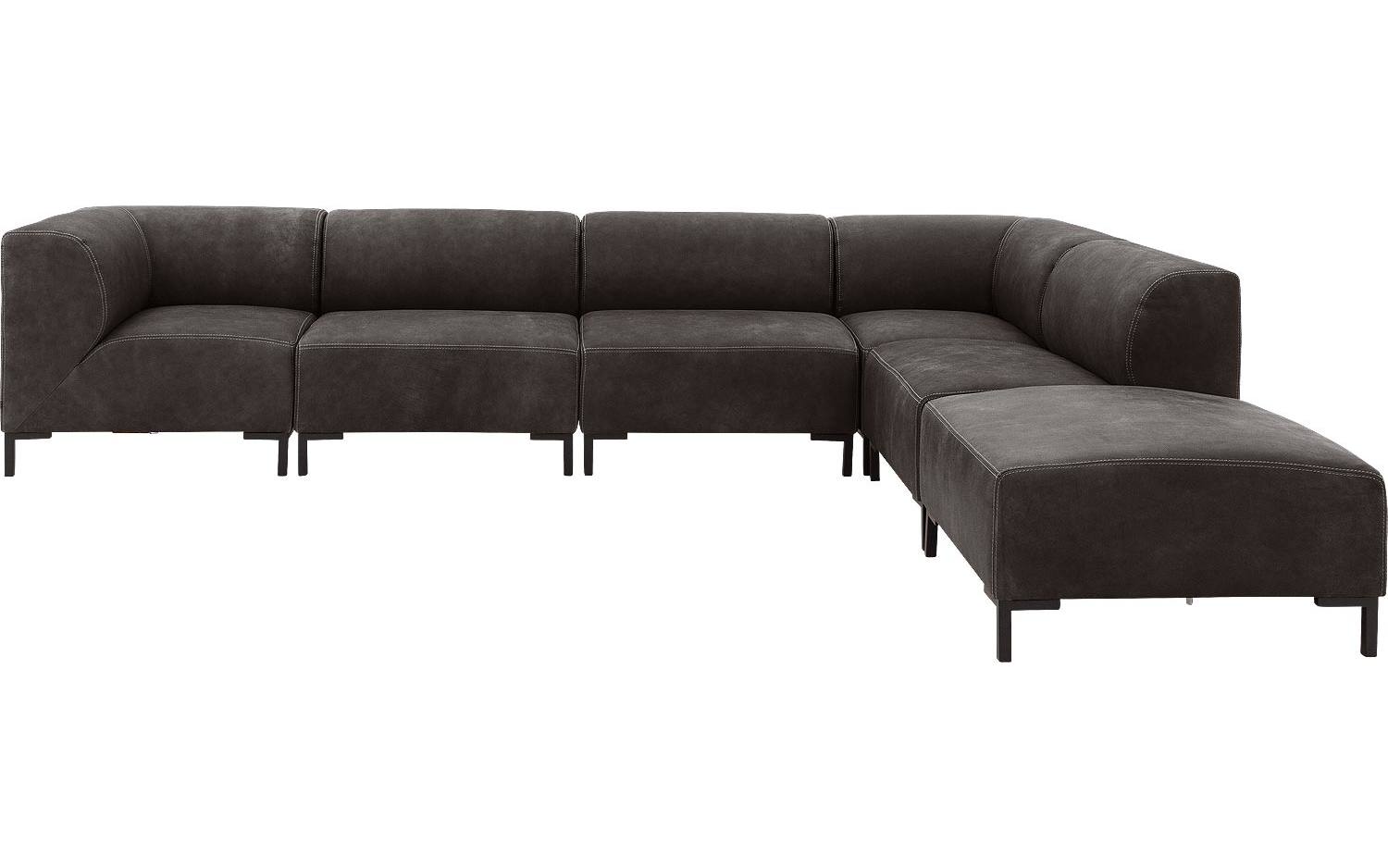 Goossens Excellent Hoekbank Marshall Met Hocker donkerbruin, leer, 1,5-zits, urban industrieel - 8718823311914