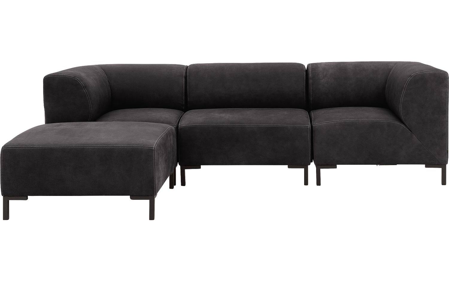 Goossens Excellent Bank Marshall Met Hocker zwart, leer, 1,5-zits, urban industrieel - 8718823312096