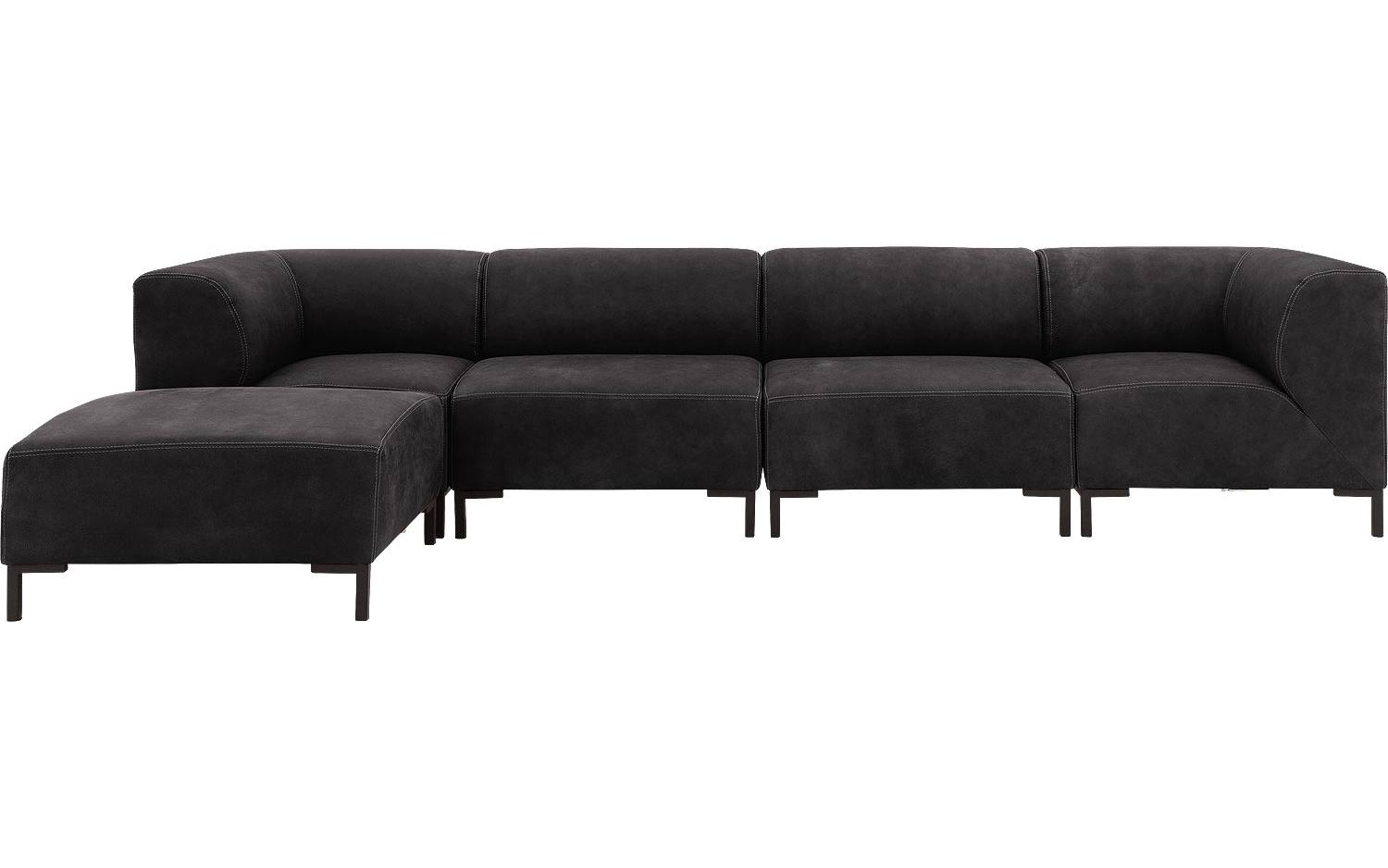 Goossens Excellent Bank Marshall Met Hocker zwart, leer, 2 x 1,5-zits, urban industrieel - 8718823311808