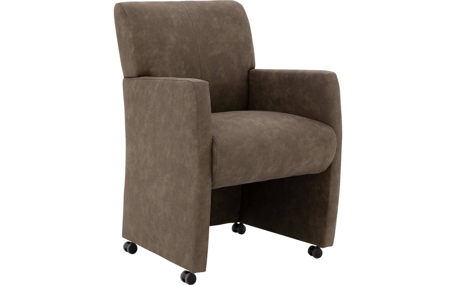 Goossens Eetkamerstoel Alex groen microvezel met armleuning en met wielen, stijlvol landelijk - 8718823307009