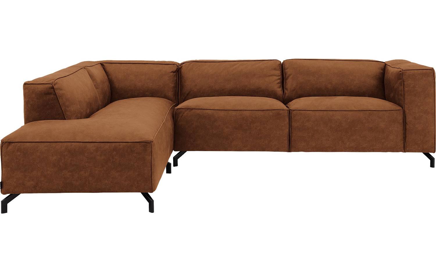 Goossens Bank Calvin cognac, micro leer, 3-zits, modern design met ligelement links - 8718823072051