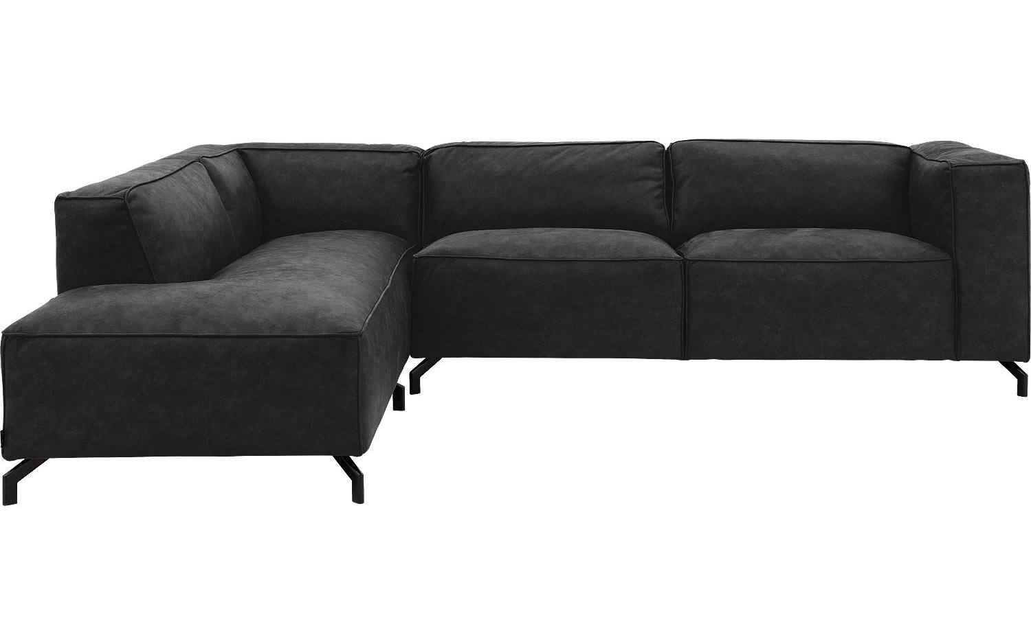 Goossens Bank Calvin antraciet, micro leer, 3-zits, modern design met ligelement links - 8718823072037