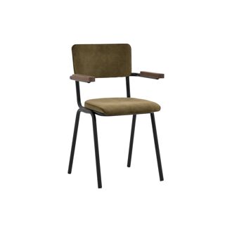 Goossens Eetkamerstoel Chaplin groen velvet stof met armleuning, urban industrieel - 8718823307085