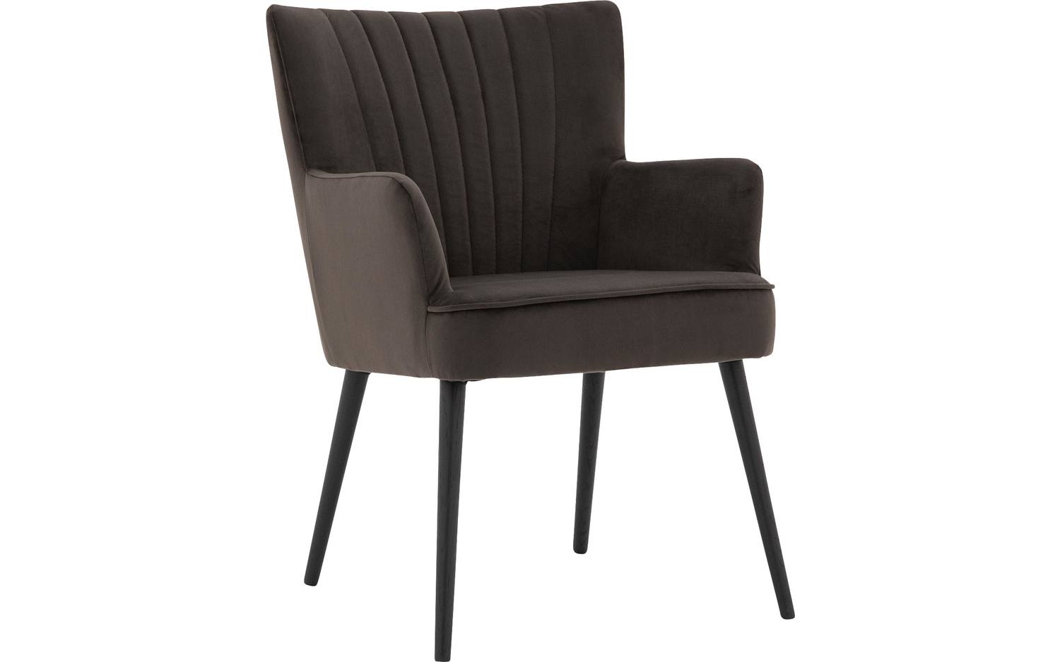 Goossens Eetkamerstoel Rob bruin velvet stof met armleuning, urban industrieel