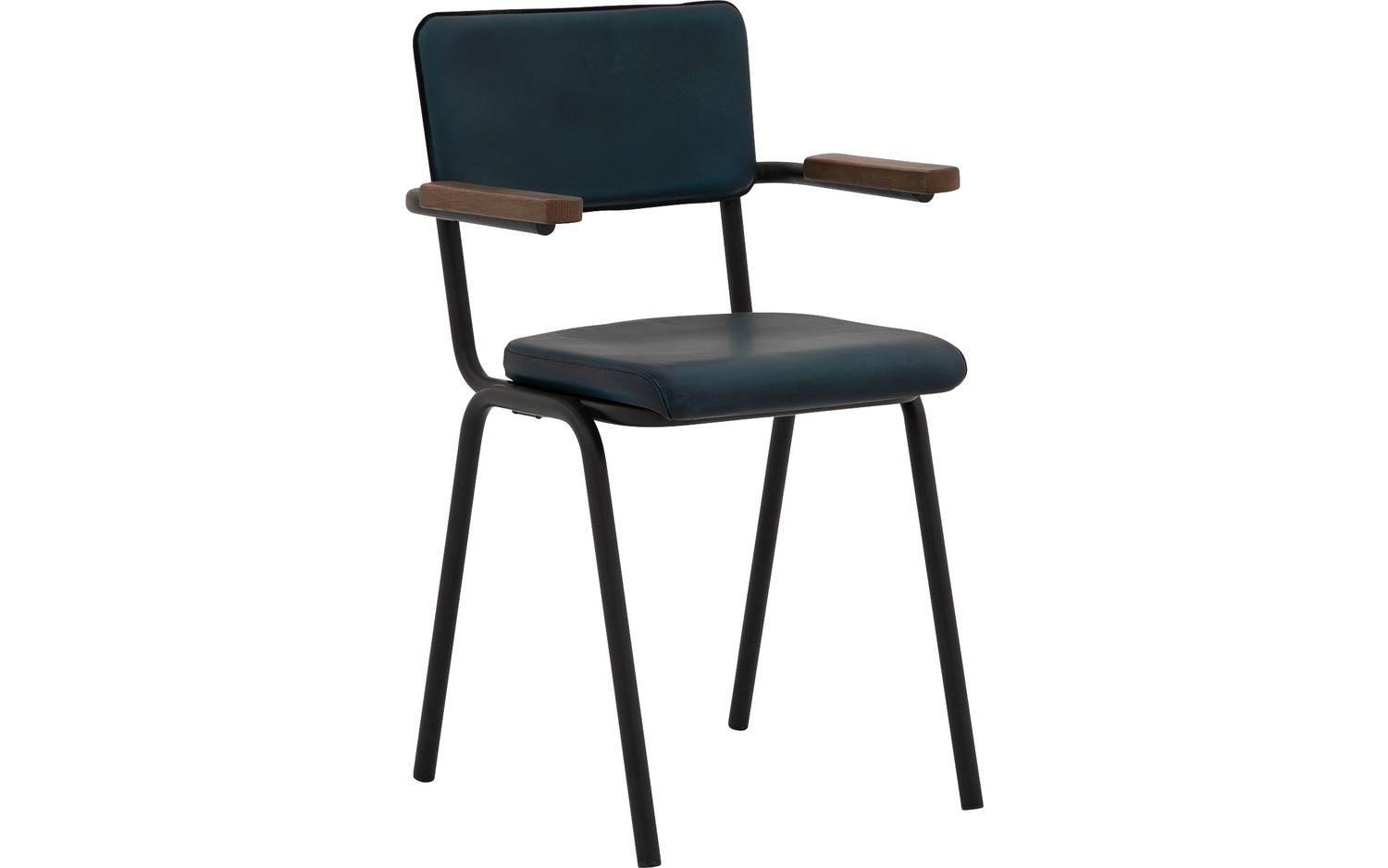 Goossens Eetkamerstoel Chaplin blauw leer met armleuning, urban industrieel - 8718823050400