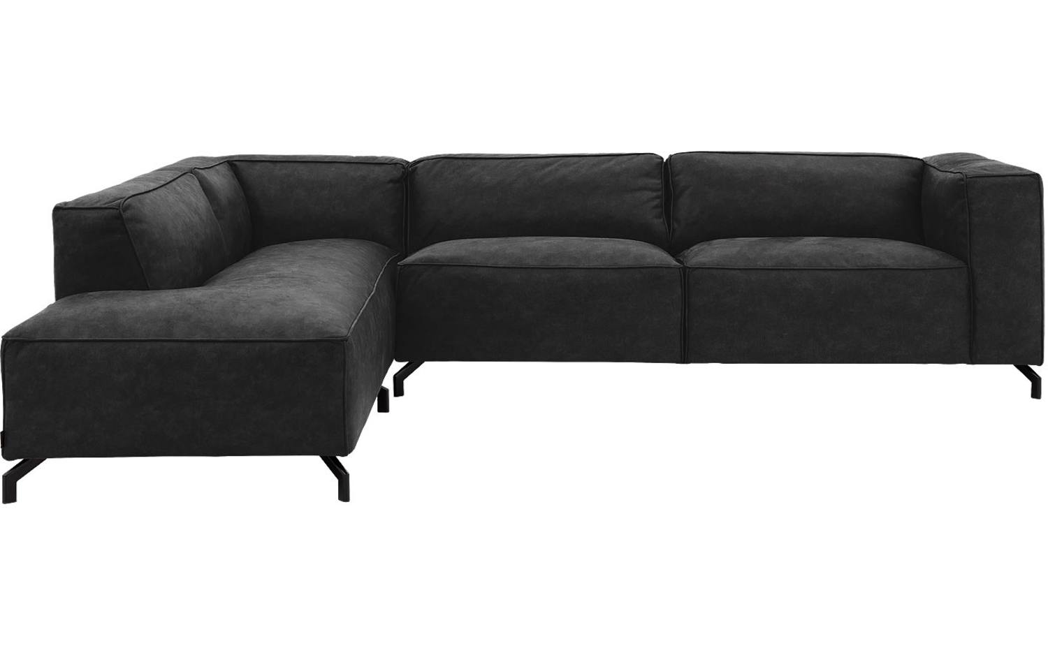 Goossens Bank Calvin antraciet, micro leer, 3,5-zits, modern design met ligelement links - 8718823072204