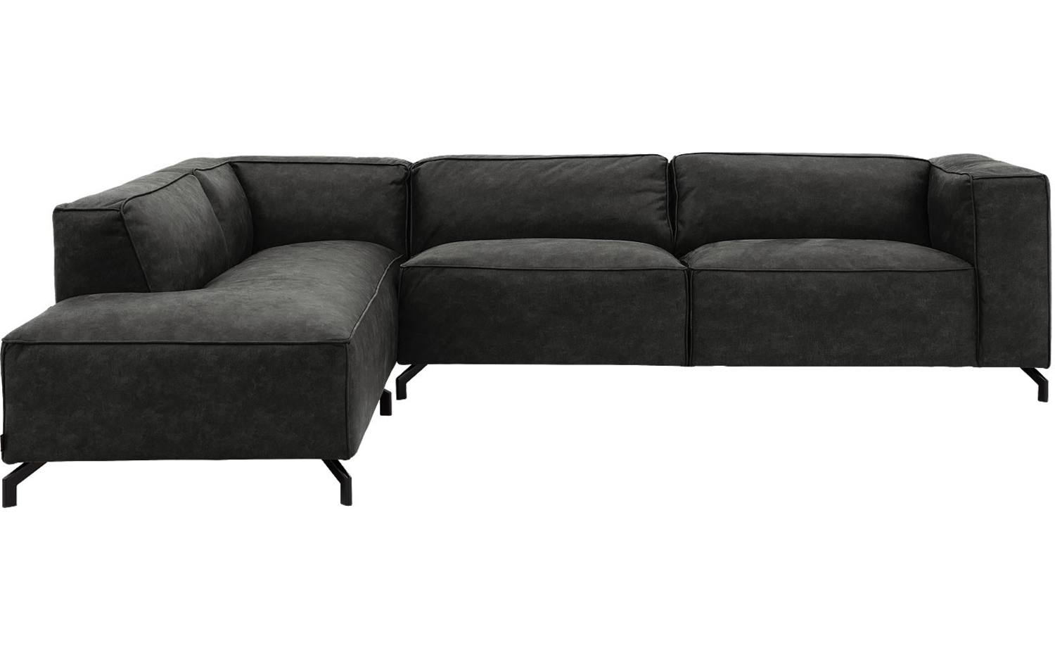 Goossens Bank Calvin grijs, micro leer, 3,5-zits, modern design met ligelement links - 8718823072211