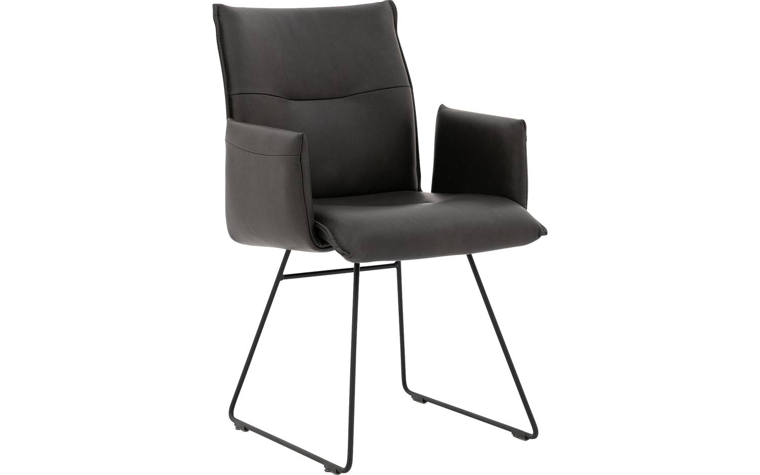 Goossens Excellent Eetkamerstoel Nica grijs leer met armleuning en Sledevoet,, modern design - 8718823308020