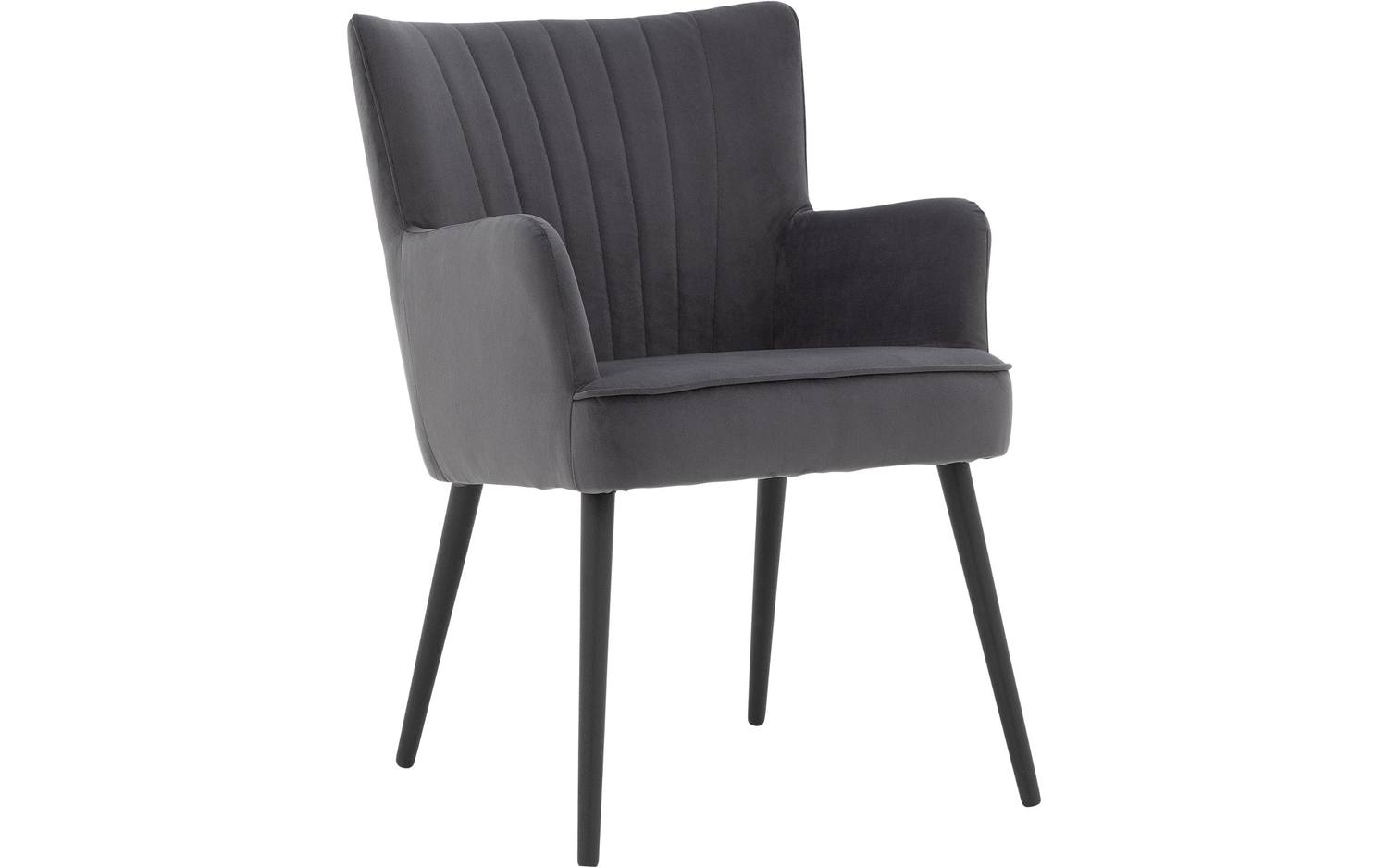 Goossens Eetkamerstoel Rob antraciet velvet stof met armleuning, urban industrieel