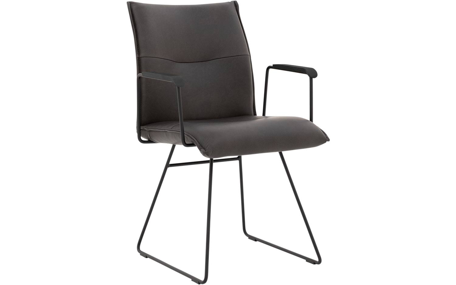 Goossens Excellent Eetkamerstoel Nica grijs leer met armleuning en Sledevoet,, modern design - 8718823308280