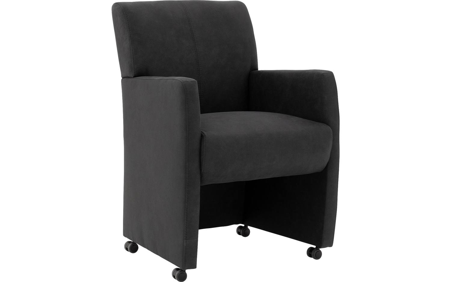 Goossens Eetkamerstoel Alex antraciet microvezel met armleuning en met wielen, stijlvol landelijk - 8718823307733