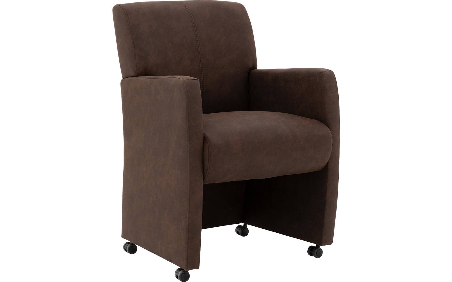 Goossens Eetkamerstoel Alex bruin microvezel met armleuning en met wielen, stijlvol landelijk - 8718823307719