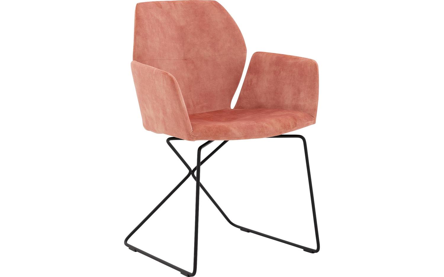 Goossens Excellent Eetkamerstoel Manzini roze velvet stof met armleuning, modern design - 8718823110616