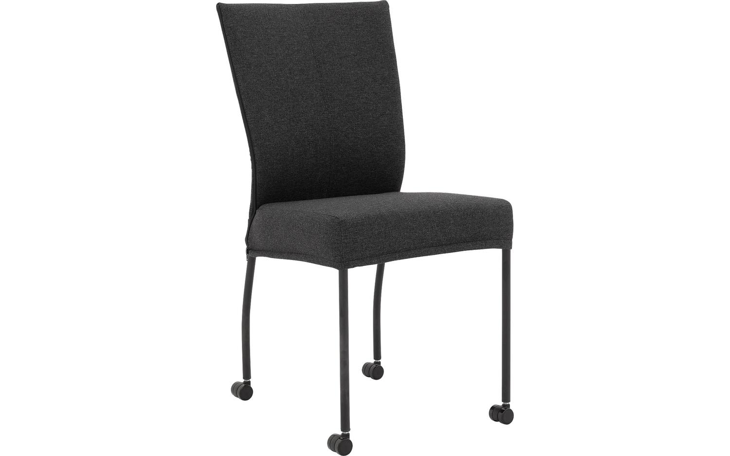 Goossens Eetkamerstoel Funk Zwarte Poten antraciet stof leuning en met wielen, modern design - 8718823308006