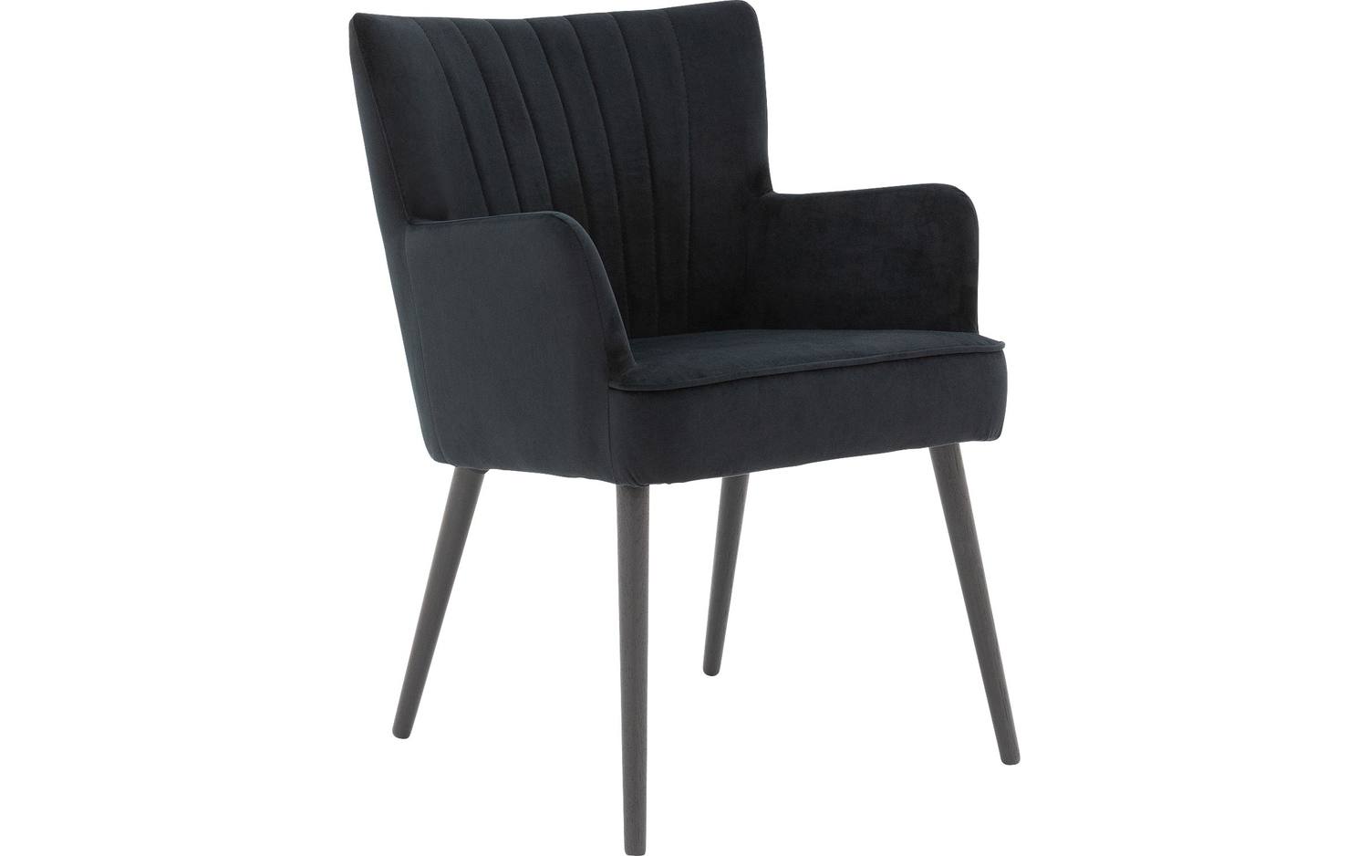 Goossens Eetkamerstoel Rob zwart velvet stof met armleuning, urban industrieel