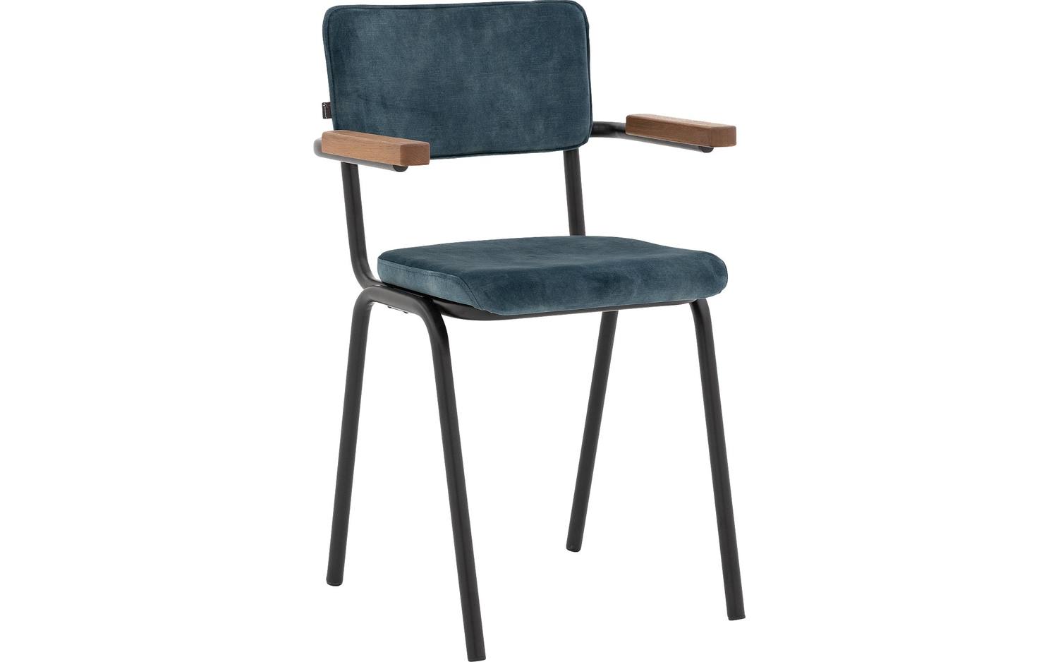 Goossens Eetkamerstoel Chaplin blauw velvet stof met armleuning, urban industrieel - 8718823308150