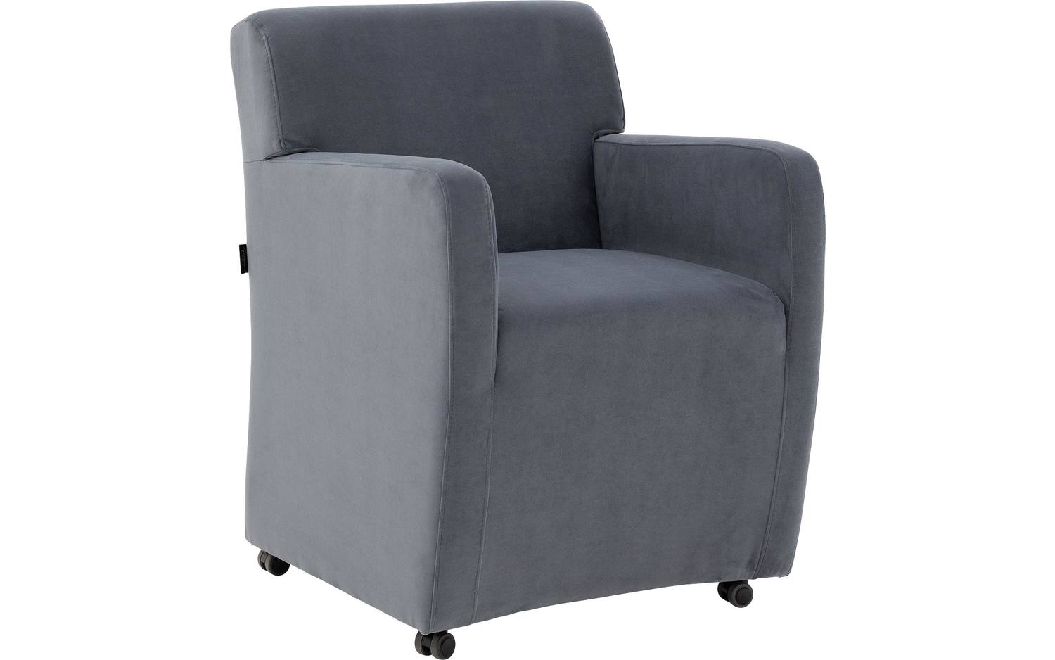 Goossens Eetkamerstoel Montana blauw velvet stof met armleuning en met wielen, stijlvol landelijk - 8718823206357