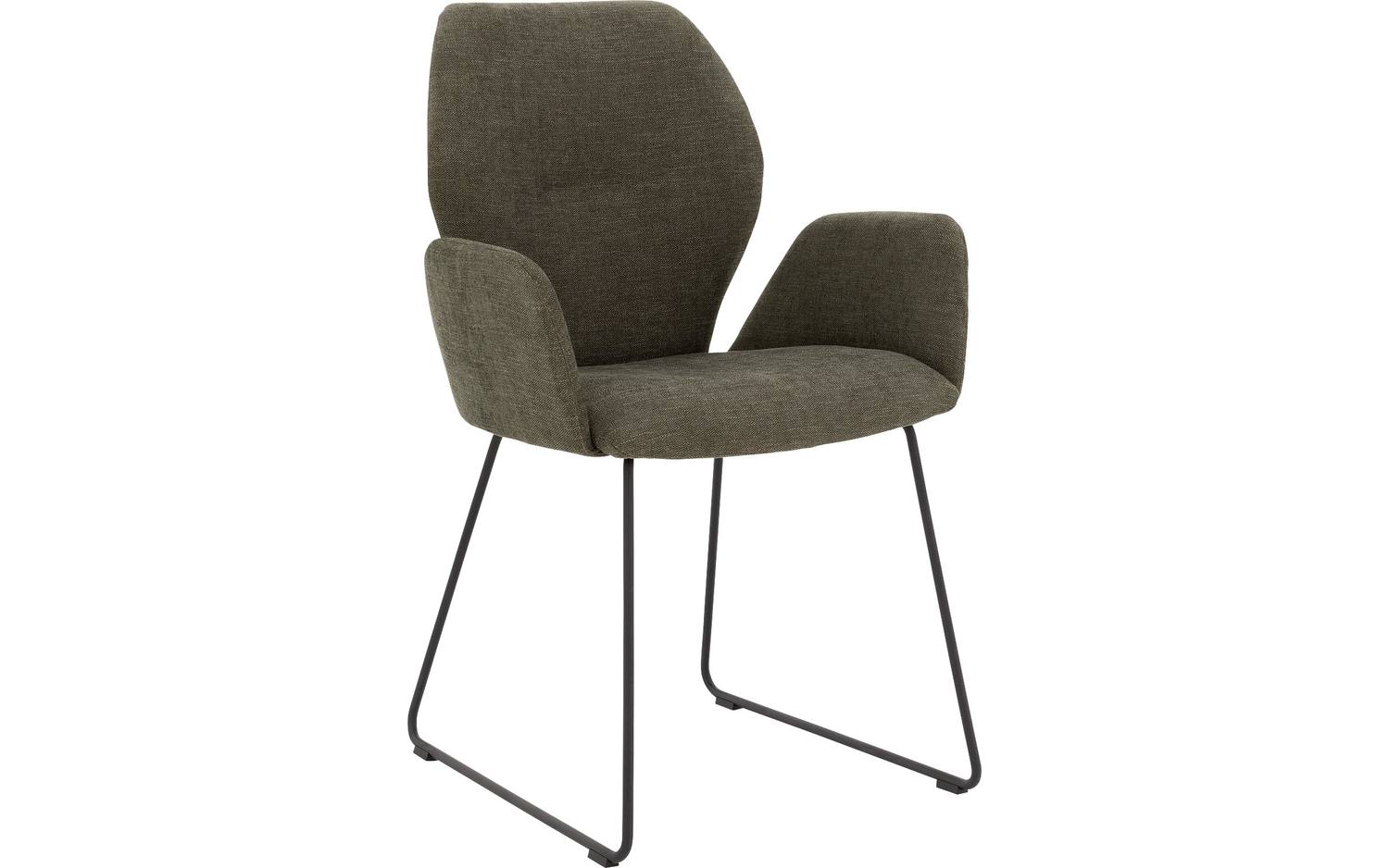 Goossens Eetkamerstoel Hera groen stof met armleuning, modern design - 8718823127393