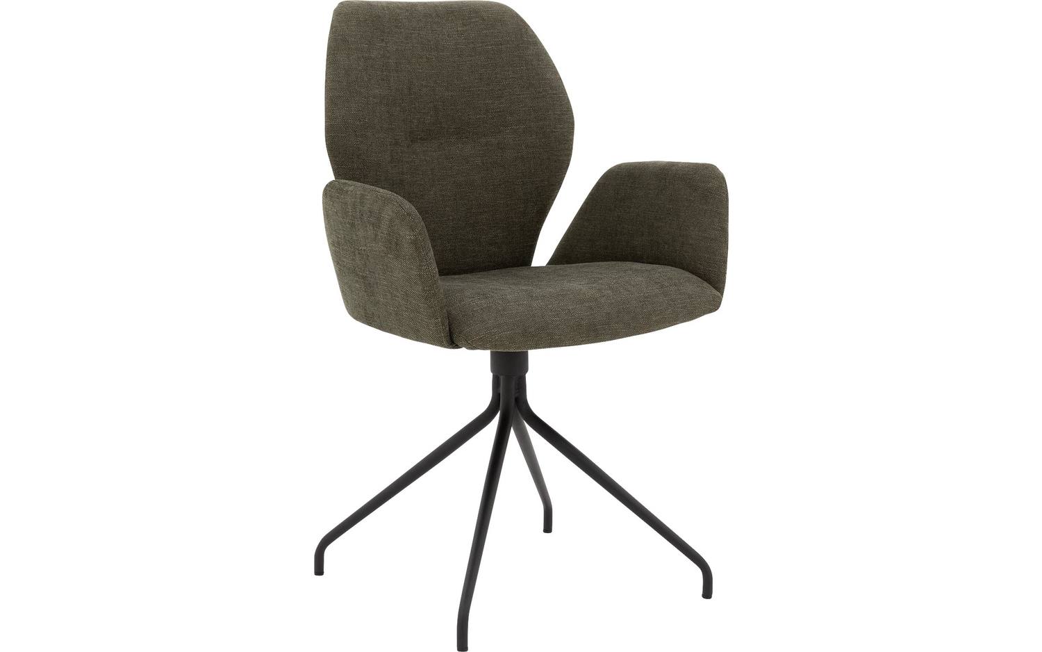 Goossens Eetkamerstoel Hera groen stof met armleuning, modern design - 8718823306101