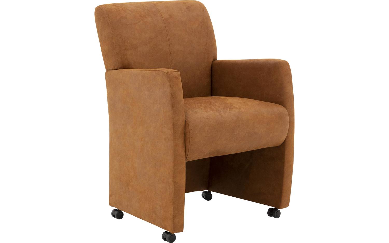 Goossens Eetkamerstoel Alex cognac micro leer met armleuning en met wielen, stijlvol landelijk - 8718823308259