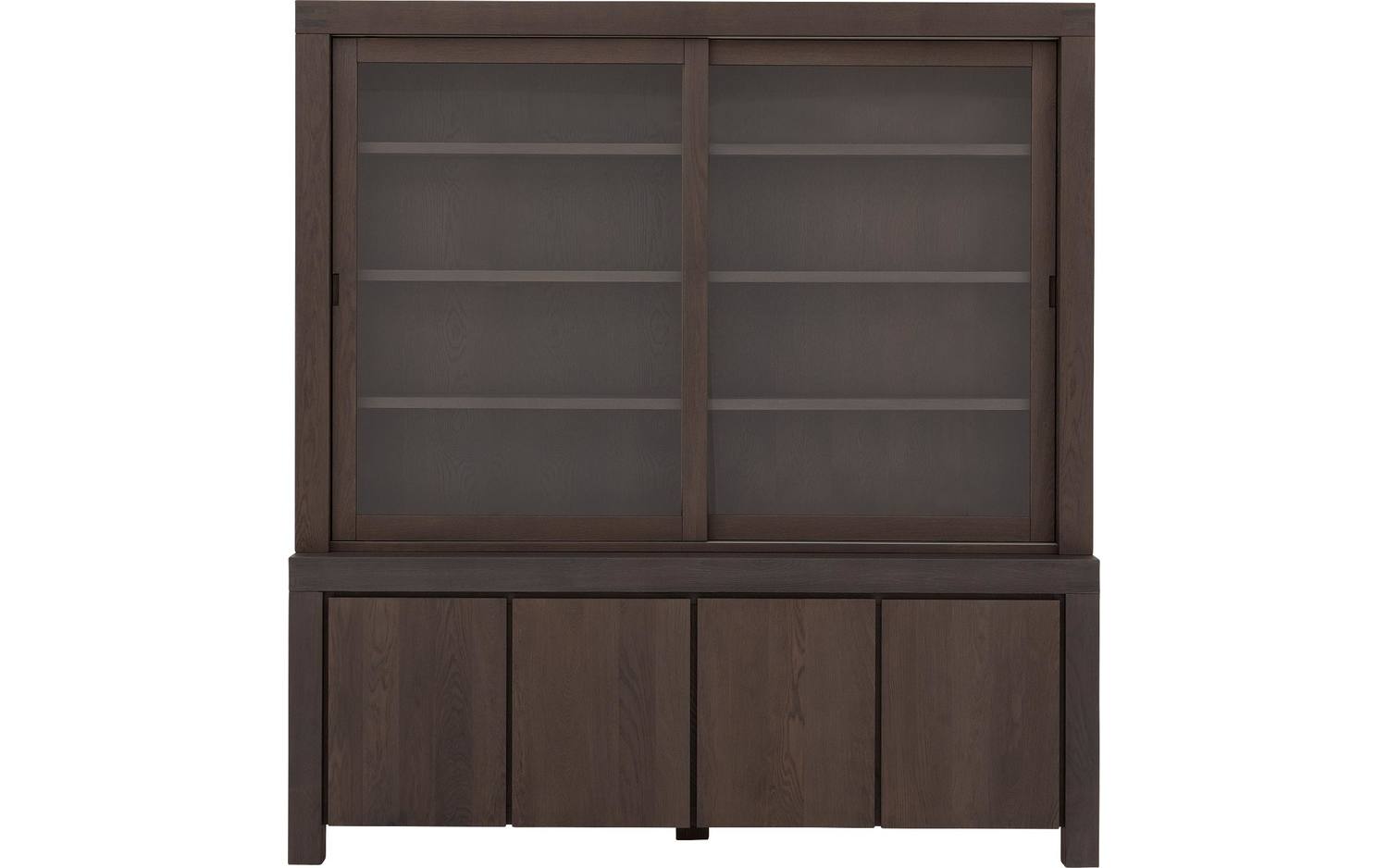 Goossens Buffetkast Clear, 2 glasdeuren boven, 4 dichte deuren onder, donker bruin eiken, 210 x 225 x 45 cm, stijlvol landelijk