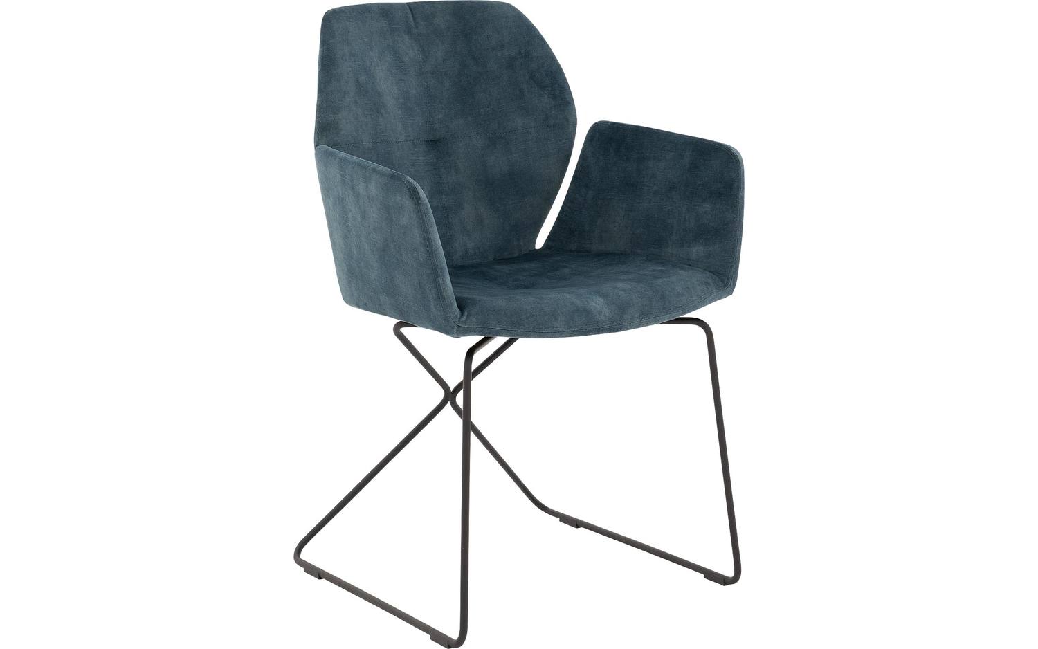 Goossens Excellent Eetkamerstoel Manzini blauw velvet stof met armleuning, modern design - 8718823308457