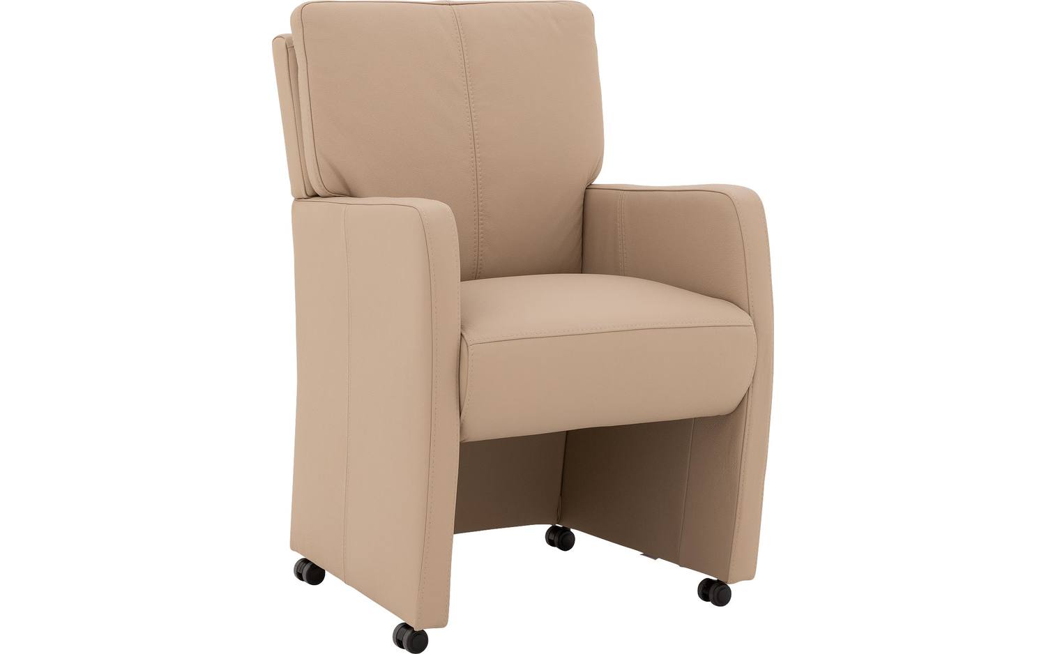 Goossens Eetkamerstoel Leen wit leer met armleuning en met wielen, stijlvol landelijk - 8718823308501