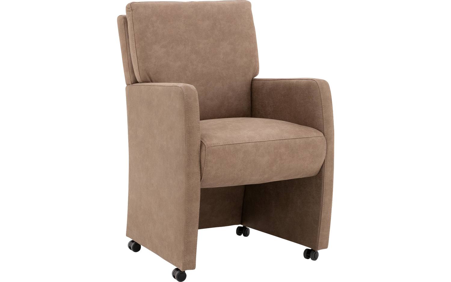 Goossens Eetkamerstoel Leen bruin micro leer met armleuning en met wielen, stijlvol landelijk - 8718823308525