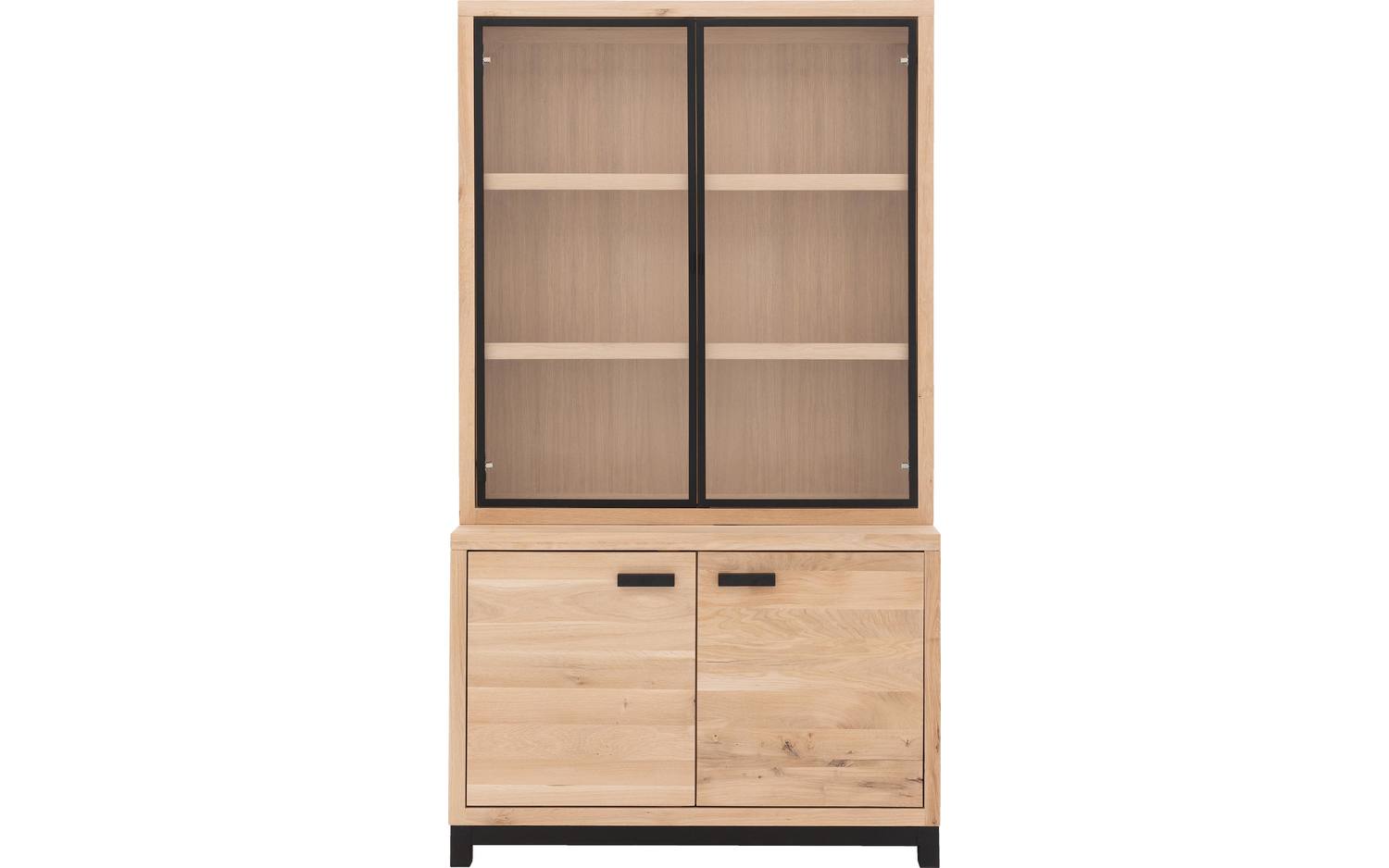 Goossens Buffetkast Sans, 2 glasdeuren 2 dichte deuren, blank eiken, 118 x 210 x 45 cm, urban industrieel - 8718823114973