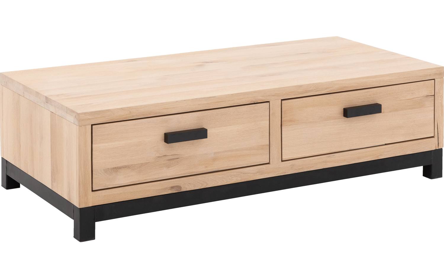 Goossens Salontafel Sans rechthoekig, hout eiken blank, urban industrieel, 135 x 38 x 65 cm - 8718823114928