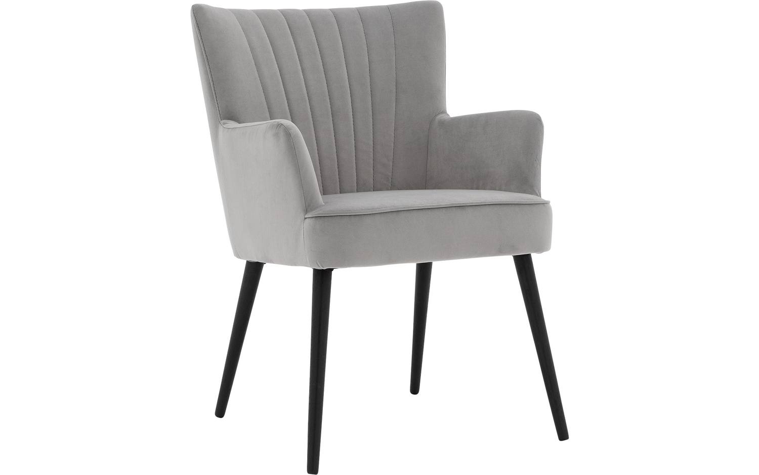 Goossens Eetkamerstoel Rob grijs velvet stof met armleuning, urban industrieel