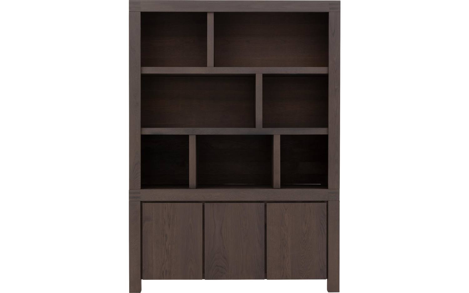 Goossens Buffetkast Clear, 7 open vakken boven, 3 dichte deuren onder, donker bruin eiken, 162 x 225 x 45 cm, stijlvol landelijk