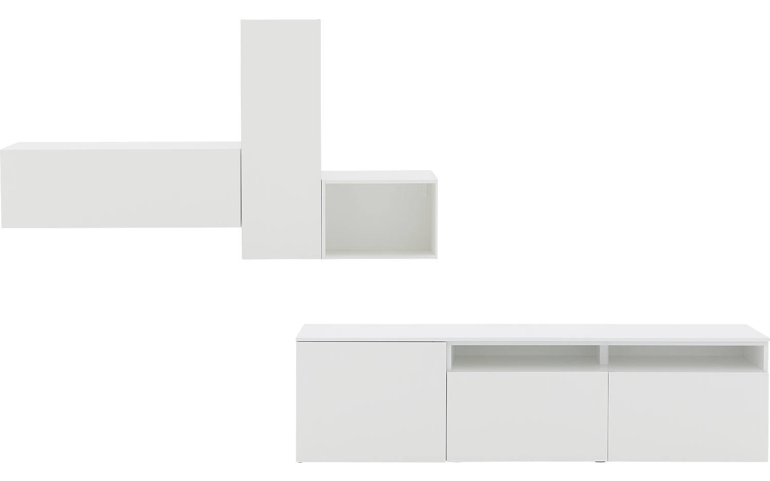 Goossens Excellent Wandmeubel Monza Ecowood, Mz071 = 4 deuren (2 met glas) 1 klep 1 open vak - 8718823165975