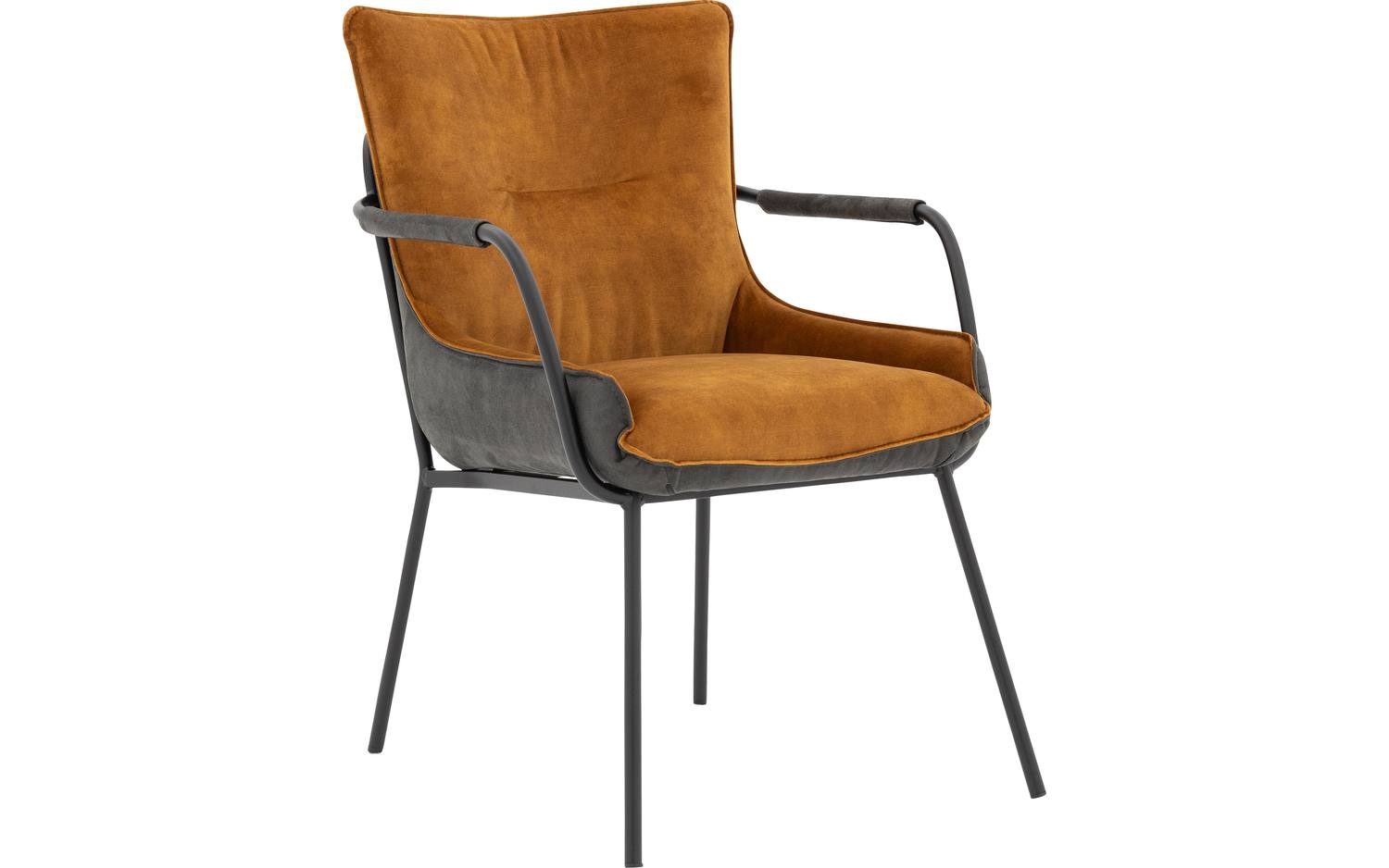 Goossens Excellent Eetkamerstoel Matteo geel stof met armleuning, elegant chic - 8718823129793