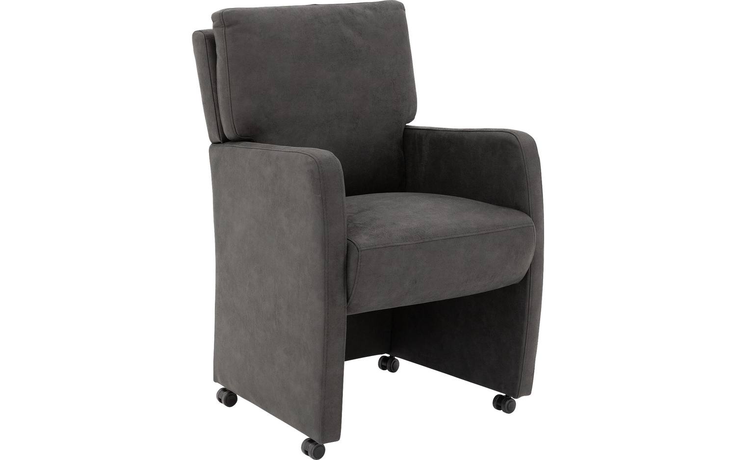 Goossens Eetkamerstoel Leen antraciet micro leer met armleuning en met wielen, stijlvol landelijk - 8718823134070