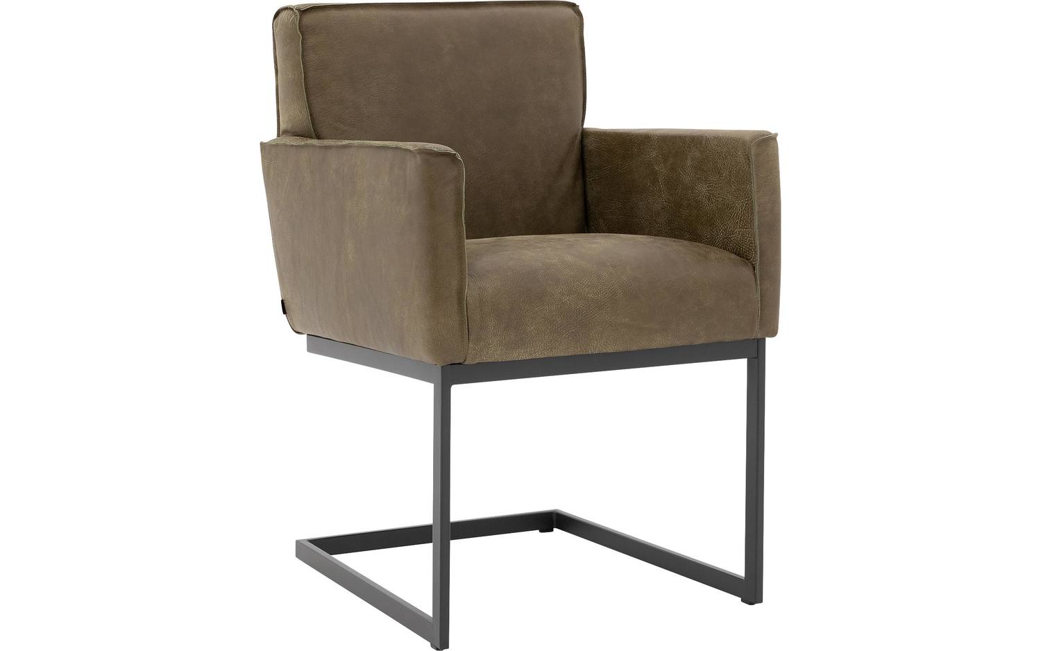 Goossens Excellent Eetkamerstoel Tom groen leer met armleuning, urban industrieel - 8718823130669